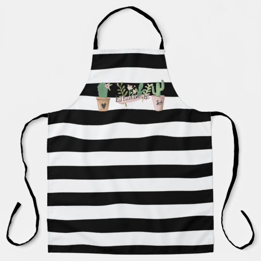 Tablier Fleur Chic Cactus noir blanc rayures (Recto)