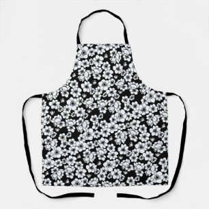 Tablier Fleur d'anémone noir et blanc