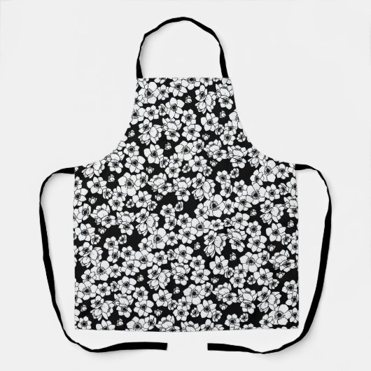 Tablier Fleur d'anémone noir et blanc (Recto)