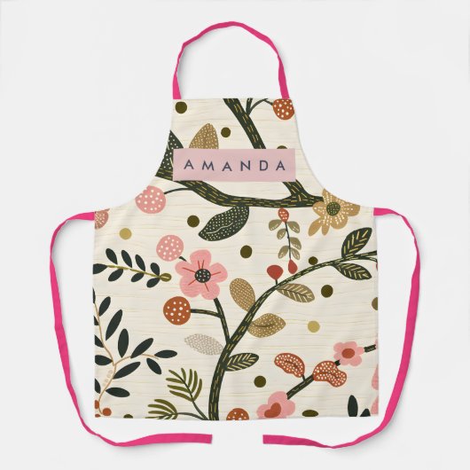 Tablier Fleur d'Automne Rétro Fantaisiste Personnalisée (Recto)