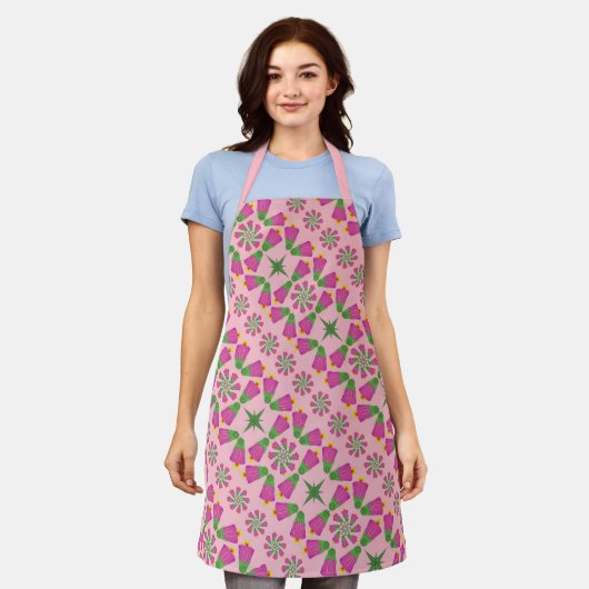 Tablier Fleur de Bell rétro Mandalas Pink Moyen Apron (Porté)
