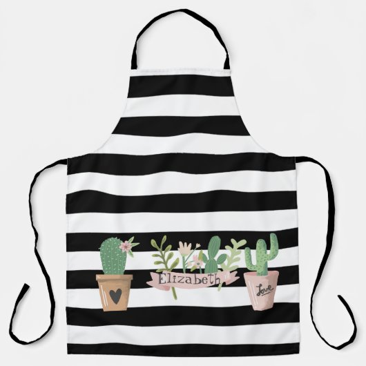 Tablier Fleur de Cactus Rayures Noires et Blanches (Recto)