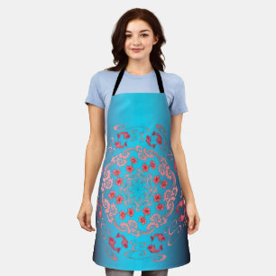 Tablier Fleur de cerise et poisson rouge en bleu