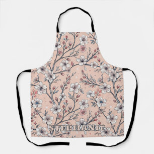 Tablier Fleur de cerisier rose motif Sakura sur fond rose