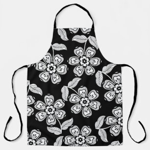 Tablier Fleur de doodle noir et blanc motif noir, abstrait