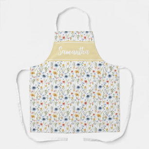 Tablier Fleur de Fleur Sauvage Bleu Jaune Rose Nom Personn