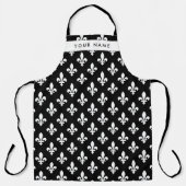 Tablier Fleur de Lis, Blanc sur Noir, Blanc, Votre Nom (Recto)