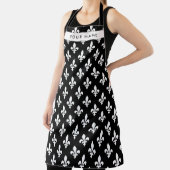 Tablier Fleur de Lis, Blanc sur Noir, Blanc, Votre Nom (Insitu)