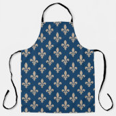 Tablier Fleur de Lis Motif, Royal French, Crème sur Blue (Recto)
