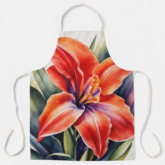 Tablier Fleur de lis orange peint à l'aquarelle (Recto)