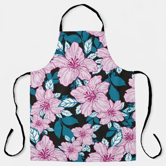 Tablier fleur de lys rose bleu feuille noir arrière - plan (Recto)