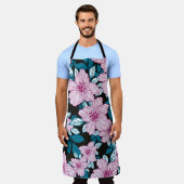 Tablier fleur de lys rose bleu feuille noir arrière - plan (Porté)