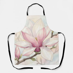 Tablier Fleur de magnolia rose délicate à l'aquarelle