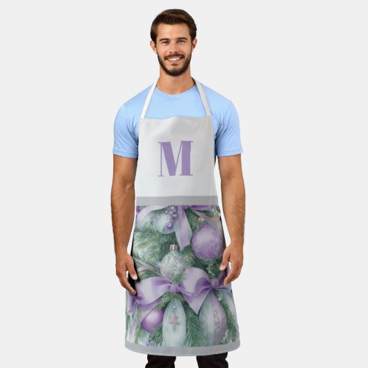 Tablier Fleur de Noël violet et vert (Porté)