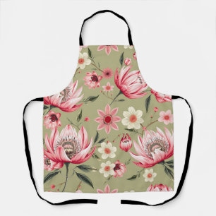 Tablier Fleur de Protéa Exotique Botanique Vert Sauge Luxe