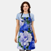 Tablier Fleur de Rose bleu grand rétro (Porté)