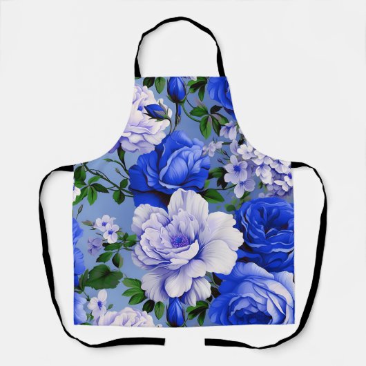 Tablier Fleur de Rose bleu grand rétro (Recto)