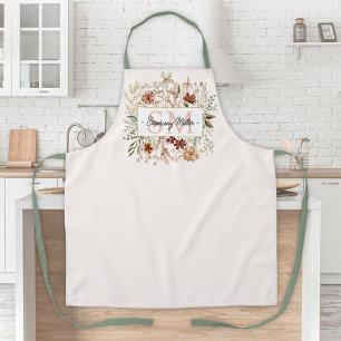 Tablier Fleur Florale Élégante Monogramme Aquarelle Automn