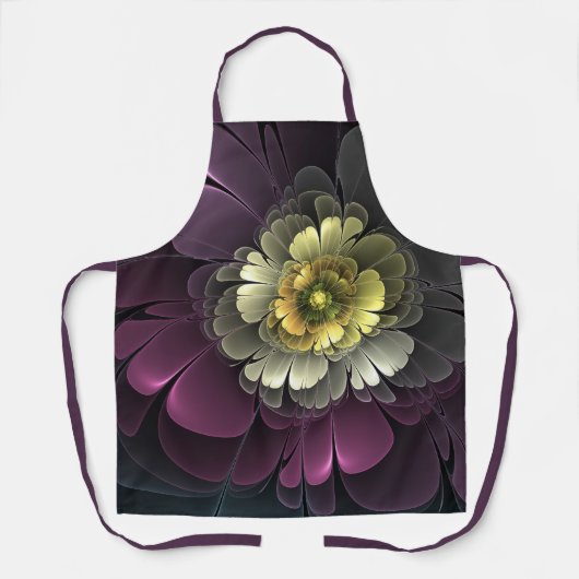 Tablier Fleur fractale grise et pourpre moderne abstraite (Recto)