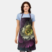Tablier Fleur fractale grise et pourpre moderne abstraite (Porté)
