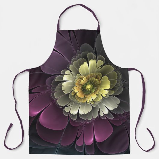 Tablier Fleur fractale grise et pourpre moderne abstraite (Recto)