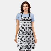 Tablier Fleur géométrique moderne noir blanc nom personnal (Porté)