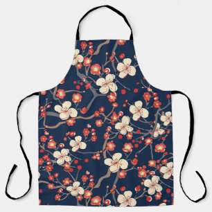 Tablier Fleur Japonaise Cerisier Fleur Rouge Navy