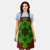 Tablier Fleur Mandala de tissage rouge et vert (Porté)