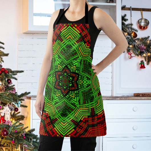 Tablier Fleur Mandala de tissage rouge et vert