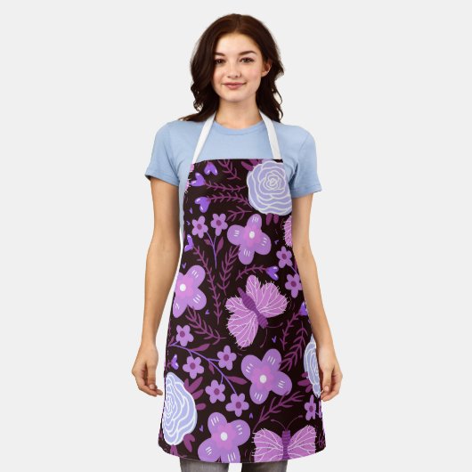 Tablier Fleur papillon rose (Porté)