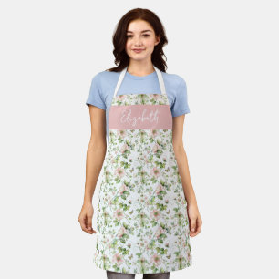 Tablier Fleur personnalisée aquarelle rose
