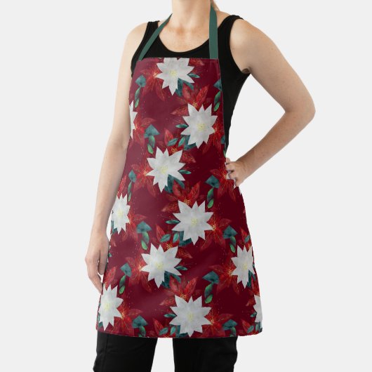 Tablier Fleur Poinsettia Rouge et Vert Noël Floral (Insitu)