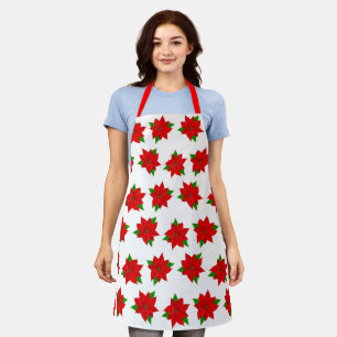 Tablier Fleur rouge de Noël Poinsettia Motif sur blanc