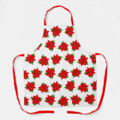 Tablier Fleur rouge de Noël Poinsettia Motif sur blanc (Recto)