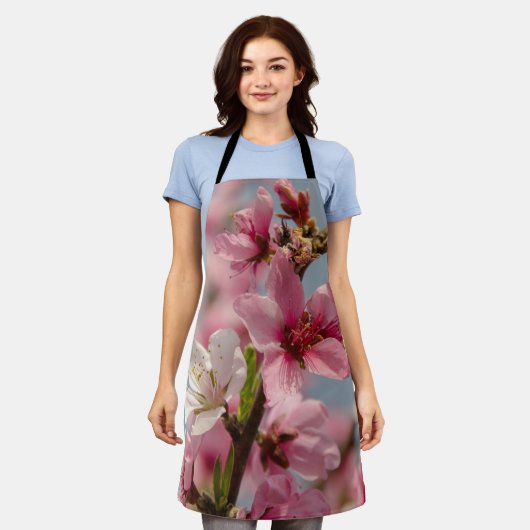 Tablier Fleur Sakura, Fleur japonaise rose (Porté)