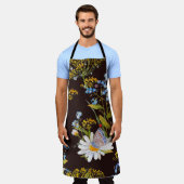 Tablier Fleur sauvage : aquarelle arrière - plan noire (Porté)