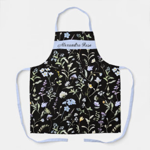 Tablier Fleur sauvage aquarelle bleu lavande Nom personnal