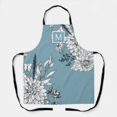 Tablier Fleur sauvage floral Monogramme botanique bleu bla (Recto)