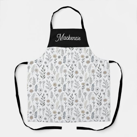 Tablier Fleur sauvage Moderne Boho Élégant Monogramme Nom (Recto)