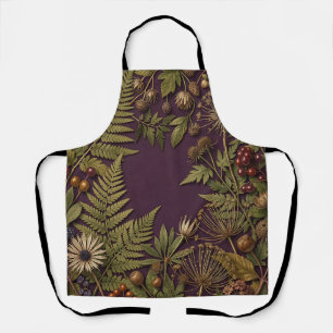 Tablier Fleur Sauvage Ornée Fougère Baie Violet Foncé Bota