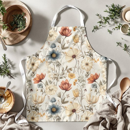 Tablier Fleur séchée vintage Navy Terracotta