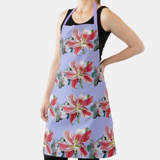 Tablier Fleur Shabit rouge Lys floral Cuisine Apron (Insitu)