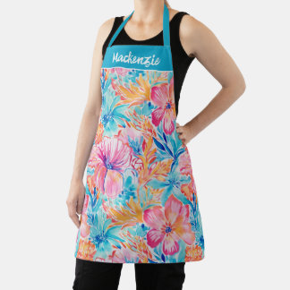 Tablier Fleur Tropicale Corail Rose Nom Personnalisé