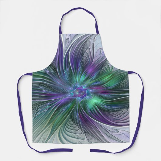 Tablier Fleur verte abstraite moderne fractale violette (Recto)