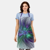 Tablier Fleur verte abstraite moderne fractale violette (Porté)