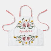 Tablier Fleurie rose Nom d'enfant élégant (Recto)