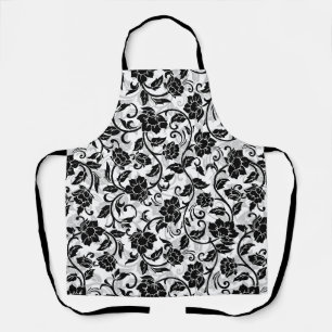 Tablier Fleurs à rayures noir et gris