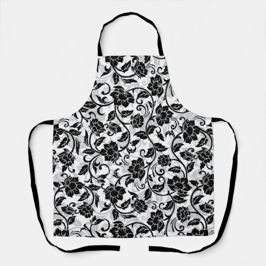 Tablier Fleurs à rayures noir et gris (Recto)