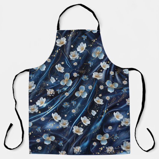 Tablier Fleurs abstraites blanches et dorées sur Simmery B (Recto)