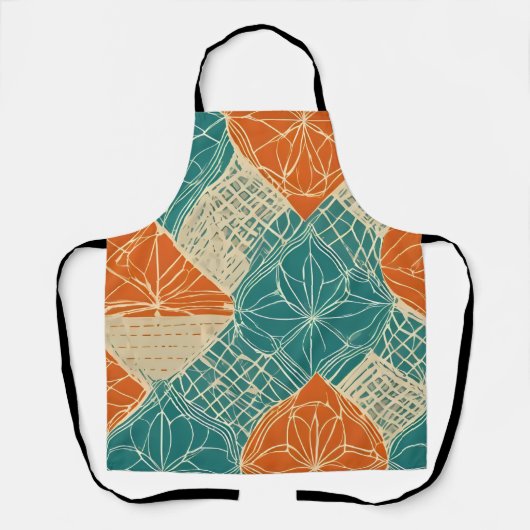 Tablier Fleurs abstraites sarcelle, orange et chamois (Recto)